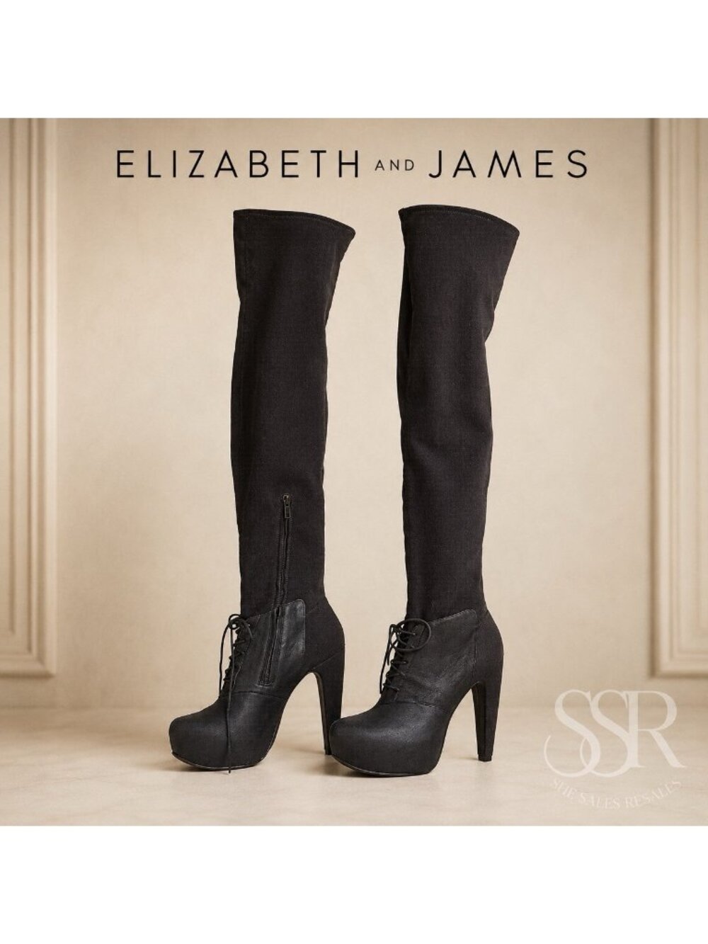 Elizabeth and James E-Blend Over Knee Platform Boots 9B Gray Lace Up Stiletto